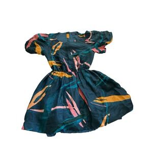 Vineyard Vines Multicolor Tropical Dress Size 14 Abstract Print Short Sleeve